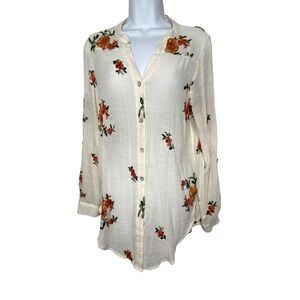 Fig And Flower Embroidered Gauze Top